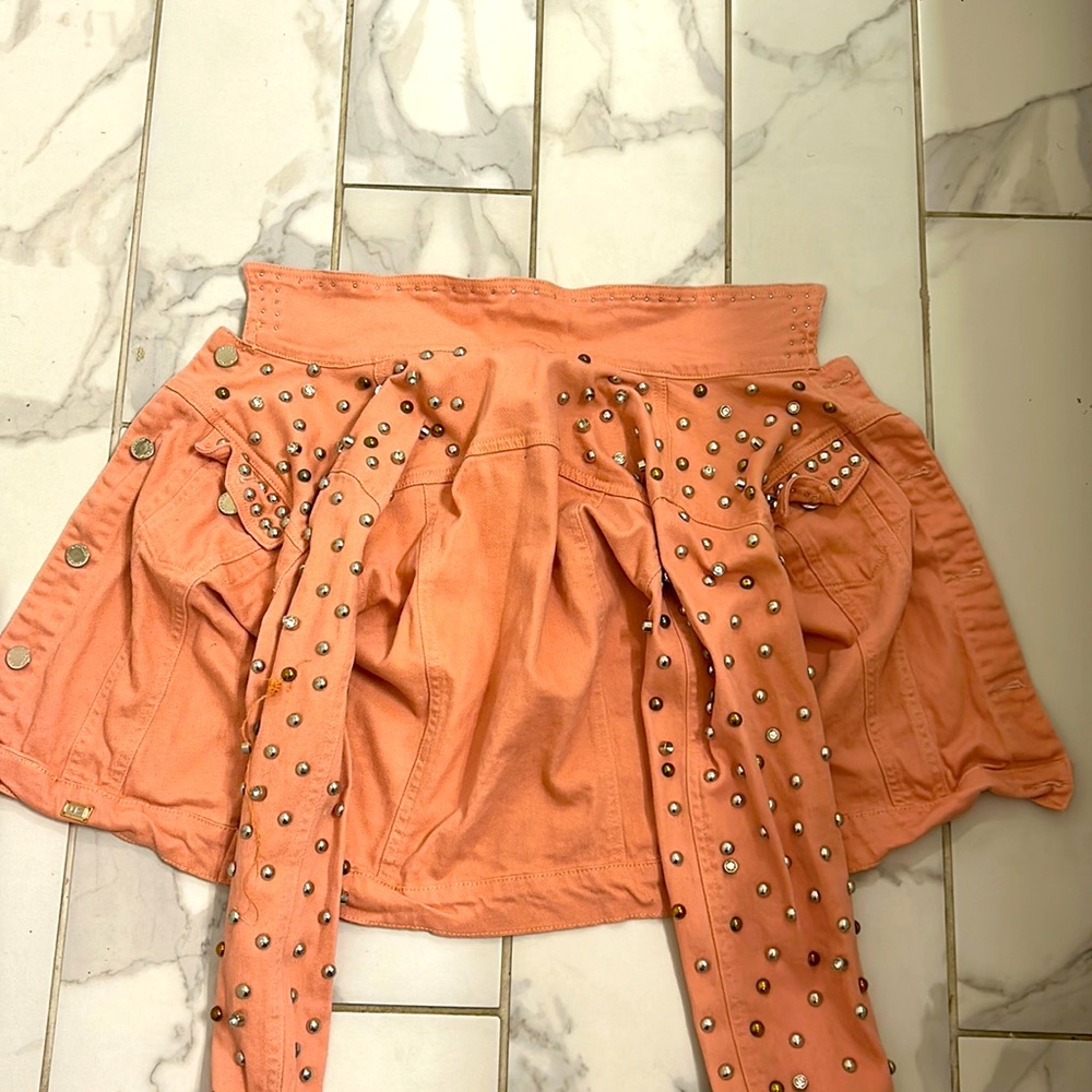 Beige pink purl jean jacket